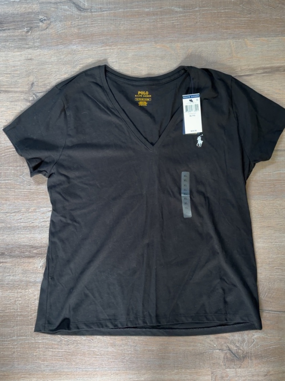 Ralph Lauren Black V-Neck Short Sleeve Tee with Pony Logo
